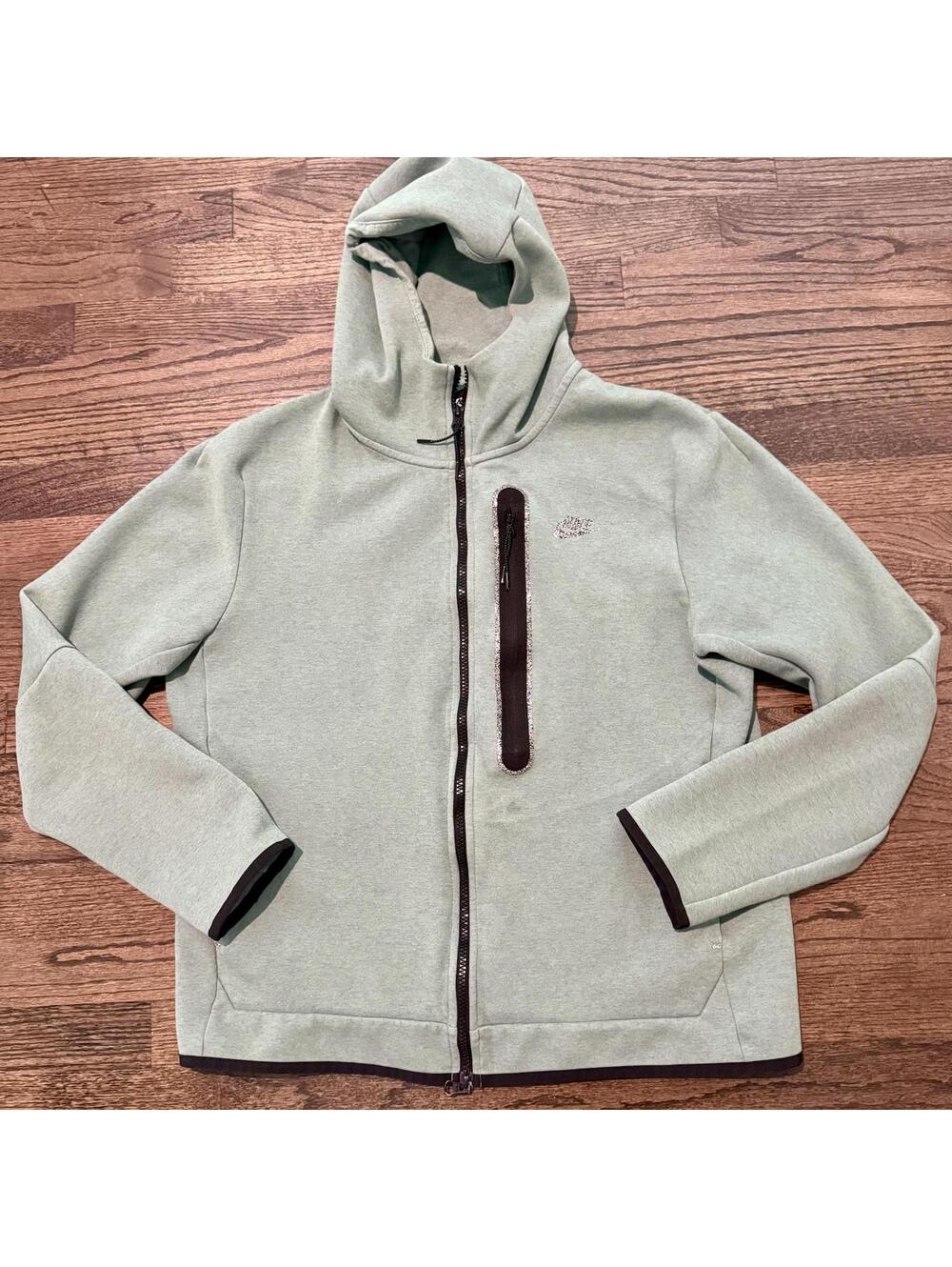 Nike Tech Men's Fleece Full Zip Hoodie Lime Ice Green Grey Size Large